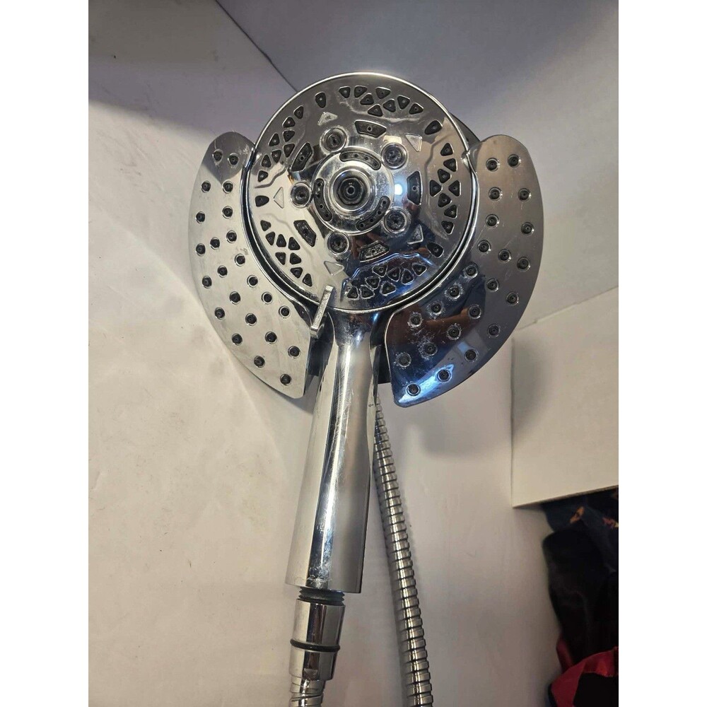 Handheld Shower Head Chrome Finish, 5 Spray Patterns, Hose & Wall Mount, Round